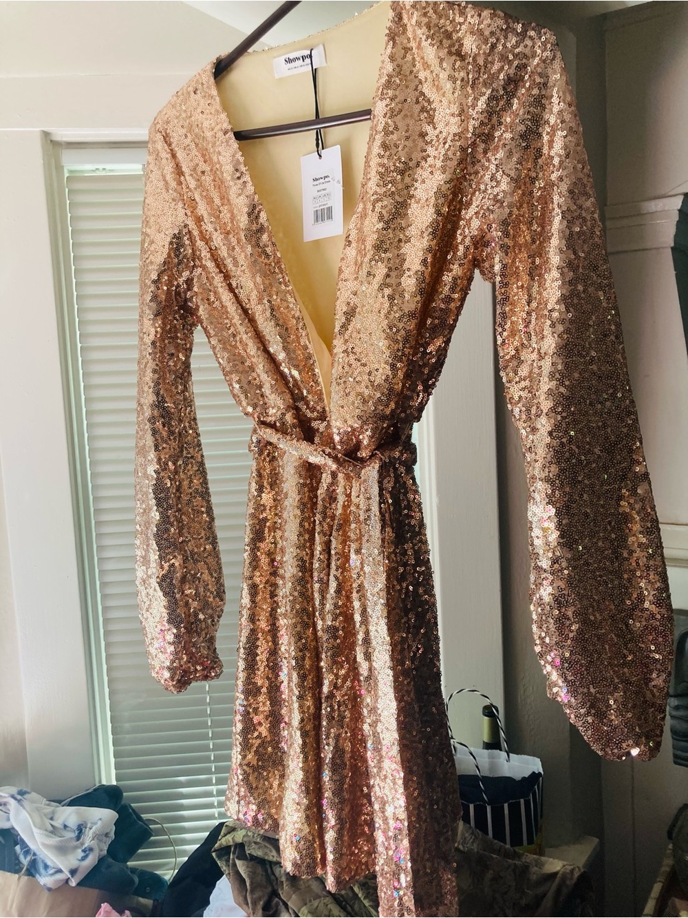 Showpo Gold Sequin Dress with Wrap Detail